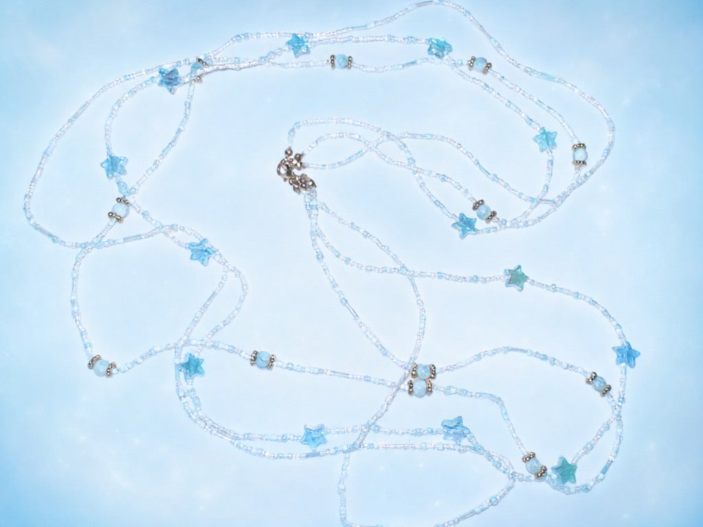 Handmade Sea-Themed Beaded Waist Chain, Gold Accents (37 inches)