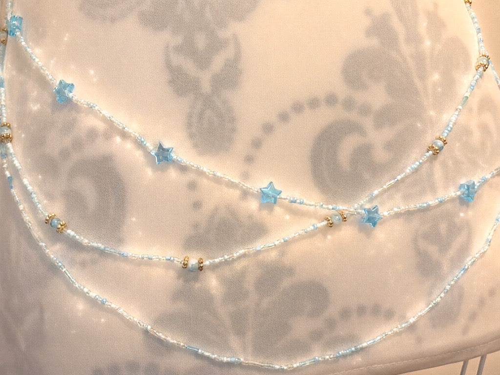 Handmade Sea-Themed Beaded Waist Chain, Gold Accents (37 inches)