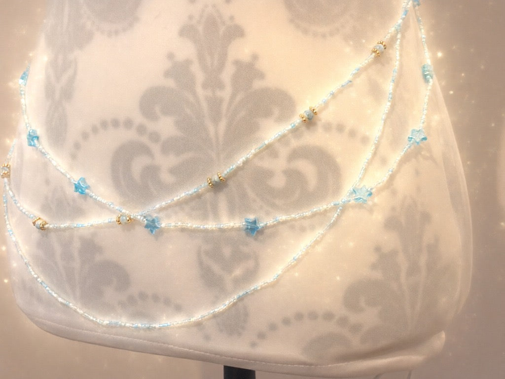 Handmade Sea-Themed Beaded Waist Chain, Gold Accents (37 inches)