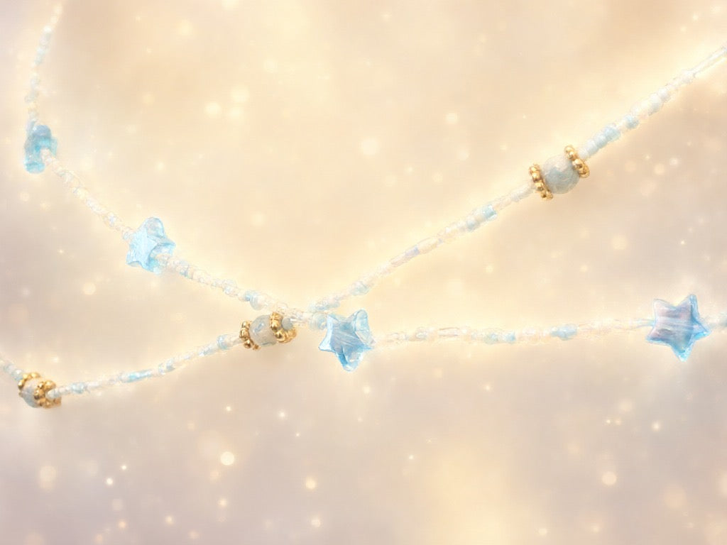 Handmade Sea-Themed Beaded Waist Chain, Gold Accents (37 inches)