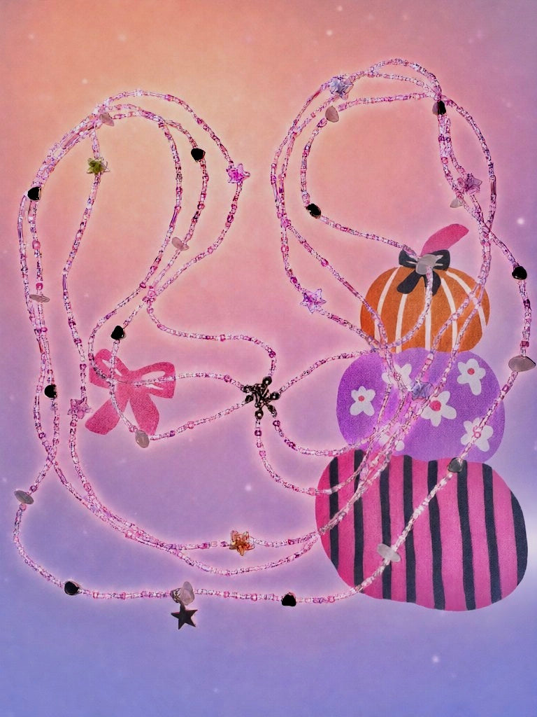 Handmade Pink Beaded Waist Chain with Rose Quartz, Silver Theme (42 inches)