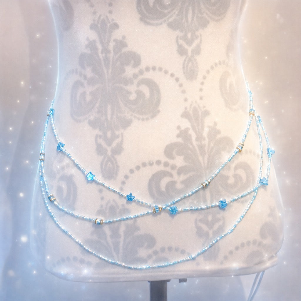 Handmade Sea-Themed Beaded Waist Chain, Gold Accents (37 inches)